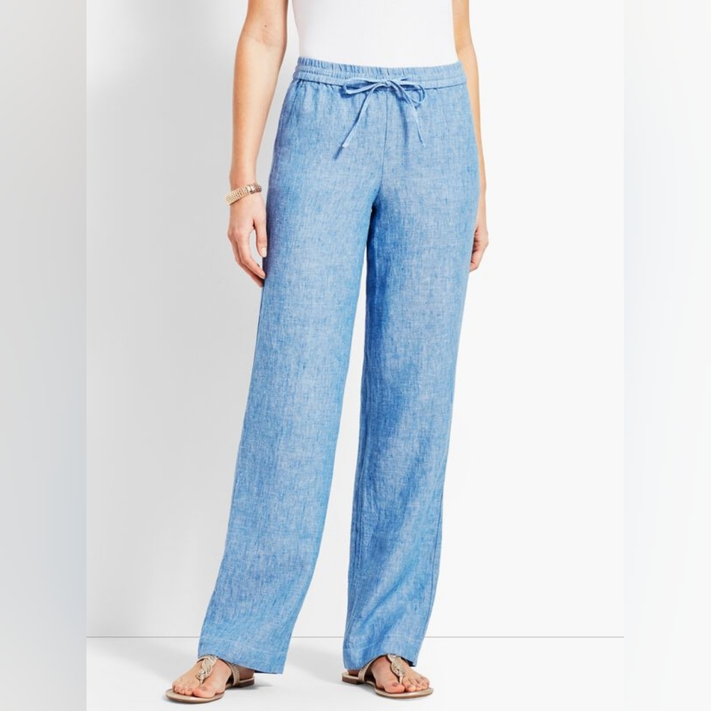 Talbots 100% Linen Sky Blue Wide Leg Pants 2XL Petite